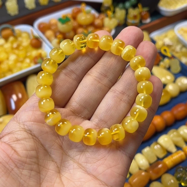 琥珀未镶嵌裸石卡9加金白手串精工微瑕
