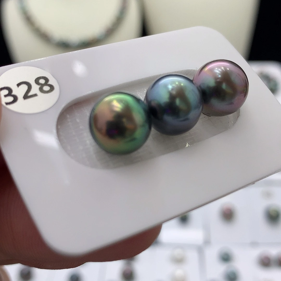 未镶嵌裸珠定制海水珍珠三珠平衡木10mm