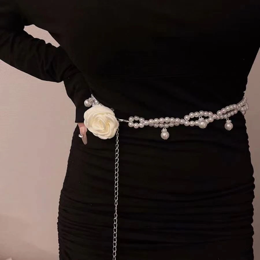 铜合金项链 山茶花腰链女款高级感百搭连衣裙牛仔裤配饰细腰带