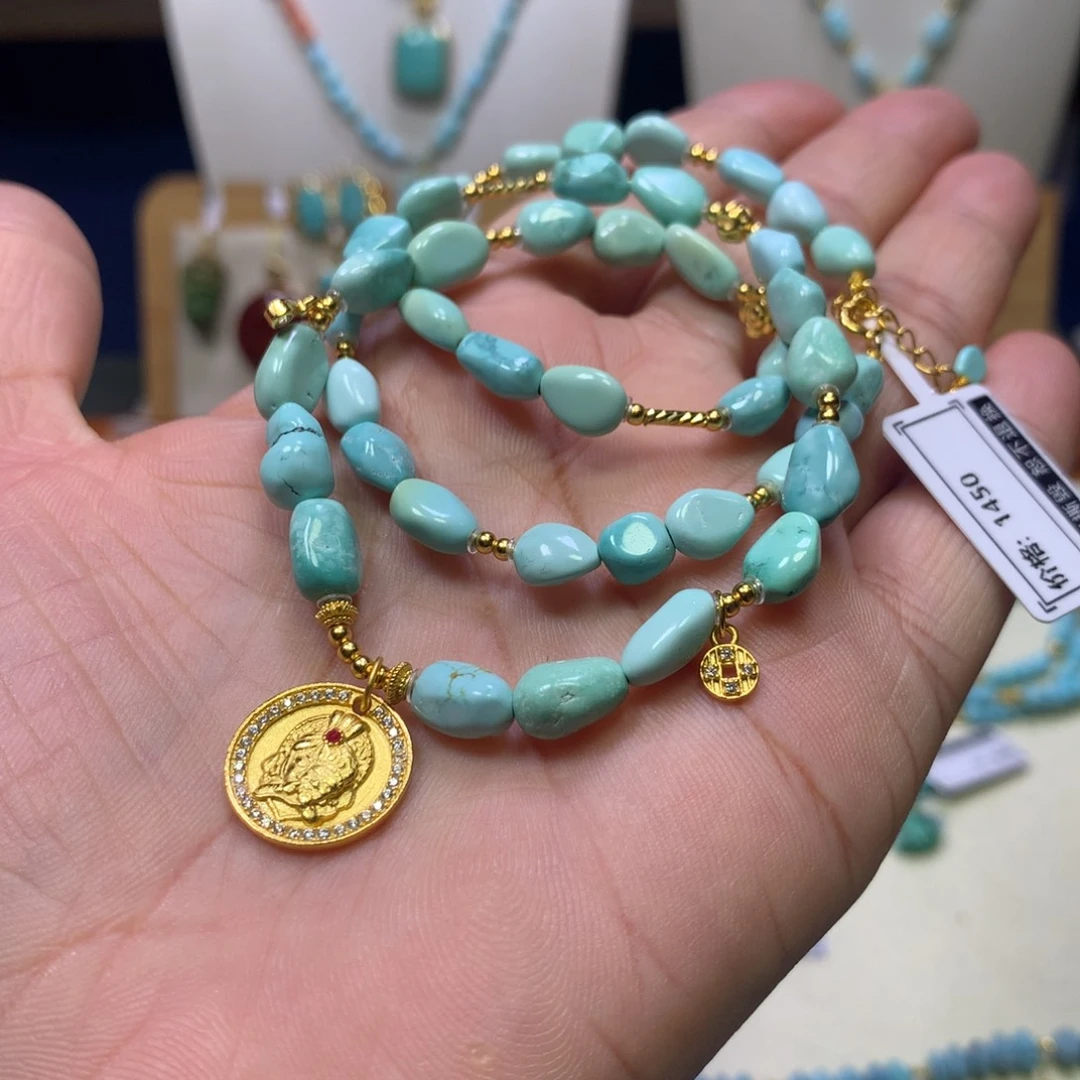 绿松石银S925镀金镶嵌锁骨