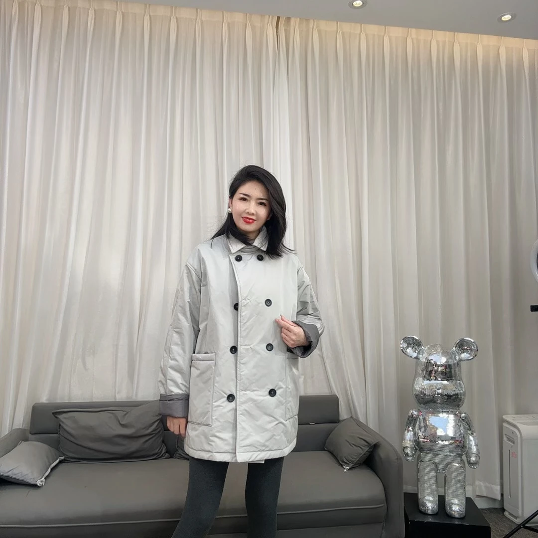 【华姐】25早春新款双排扣百搭显瘦女款棉外套