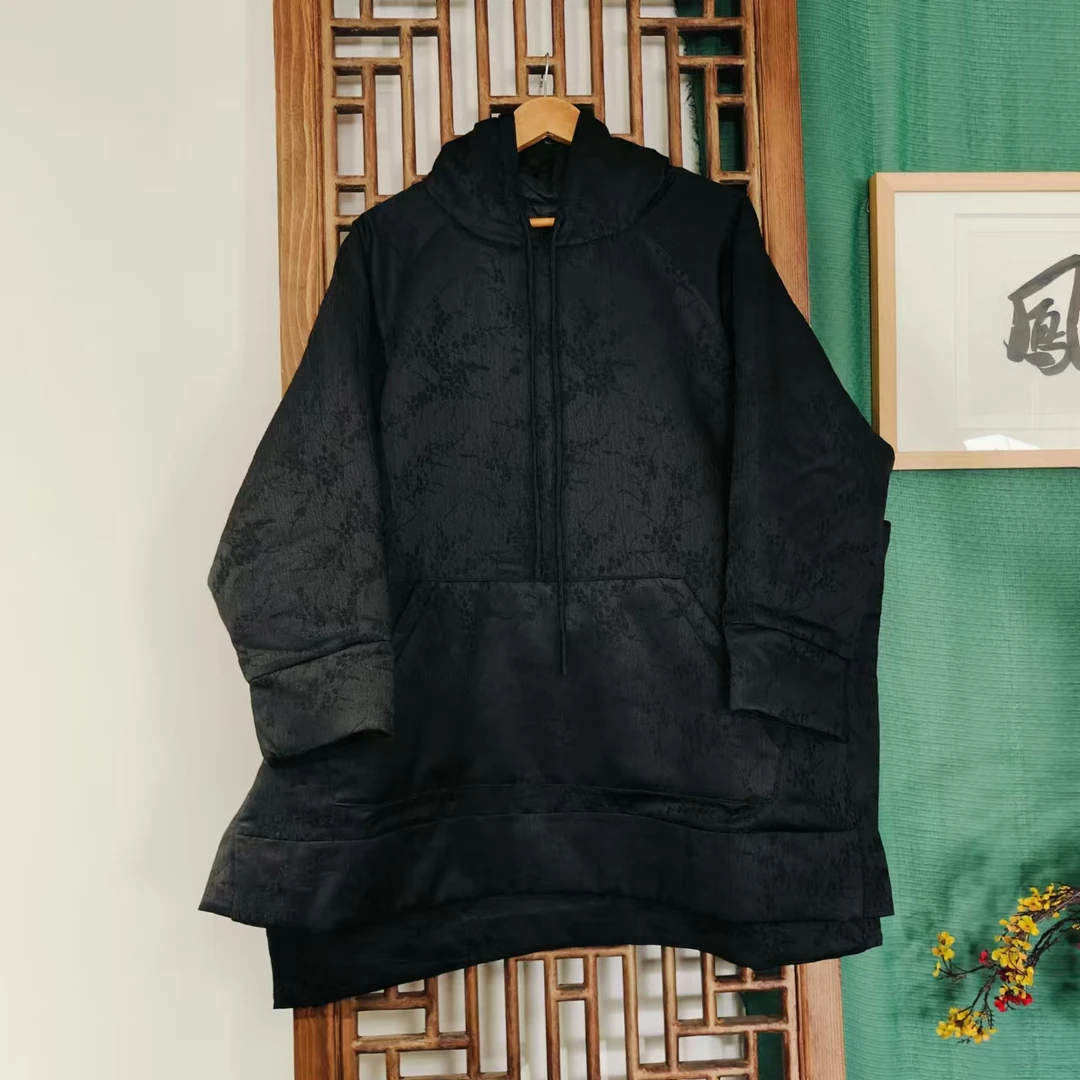 凤徕兮私人定制黑色提花暗纹带帽加棉卫衣（LS442）棉