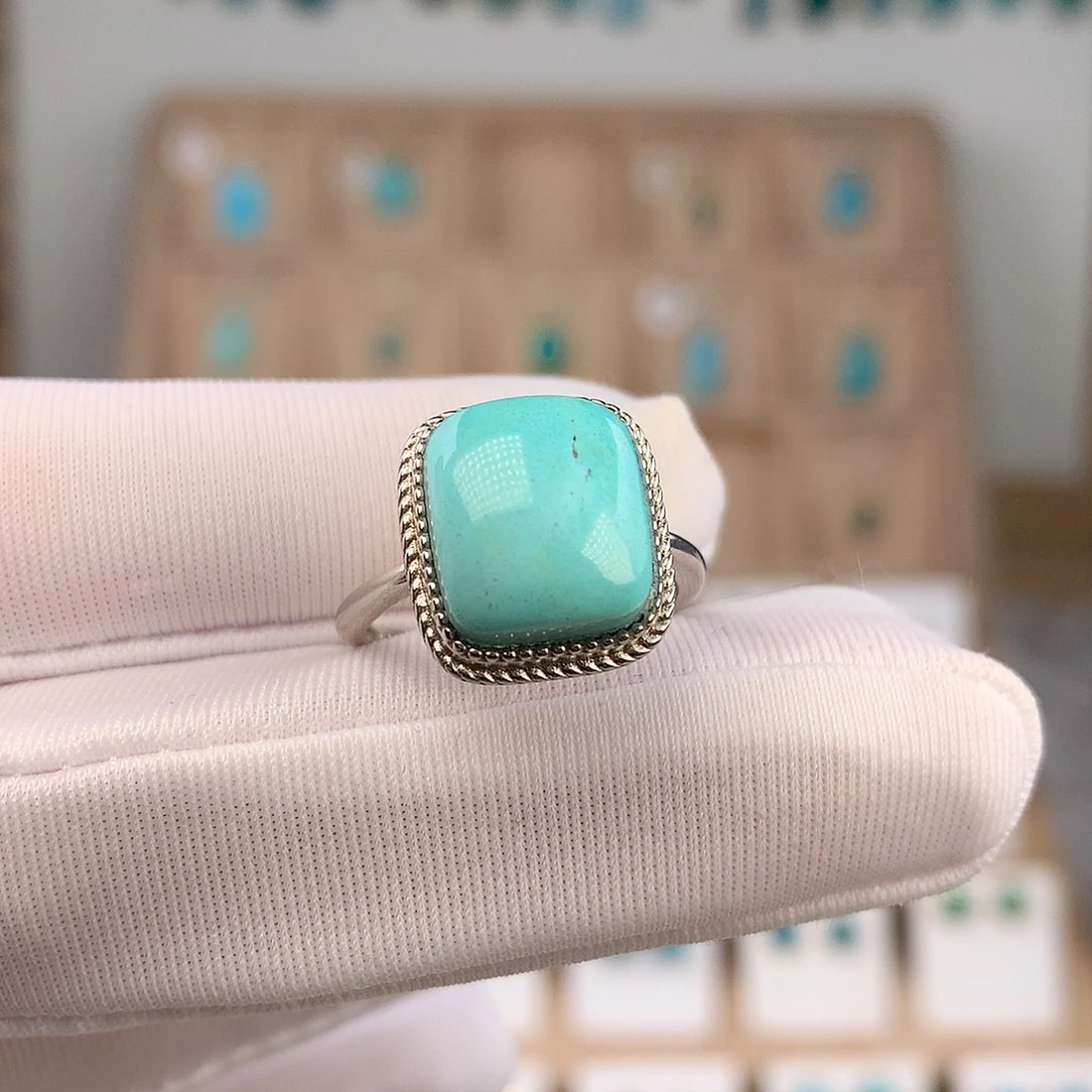 9***啊绿松石银S925镶嵌戒指