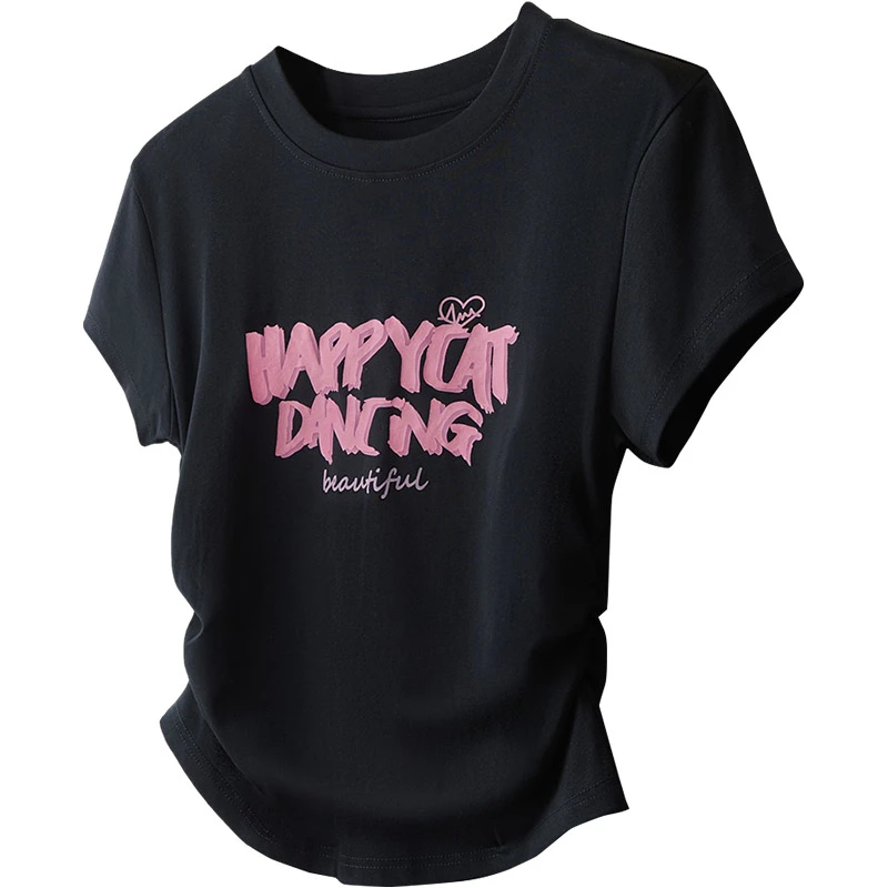 丝柏舍2025夏季新款女装圆领短袖字母印花甜酷短款T恤S52X4174T