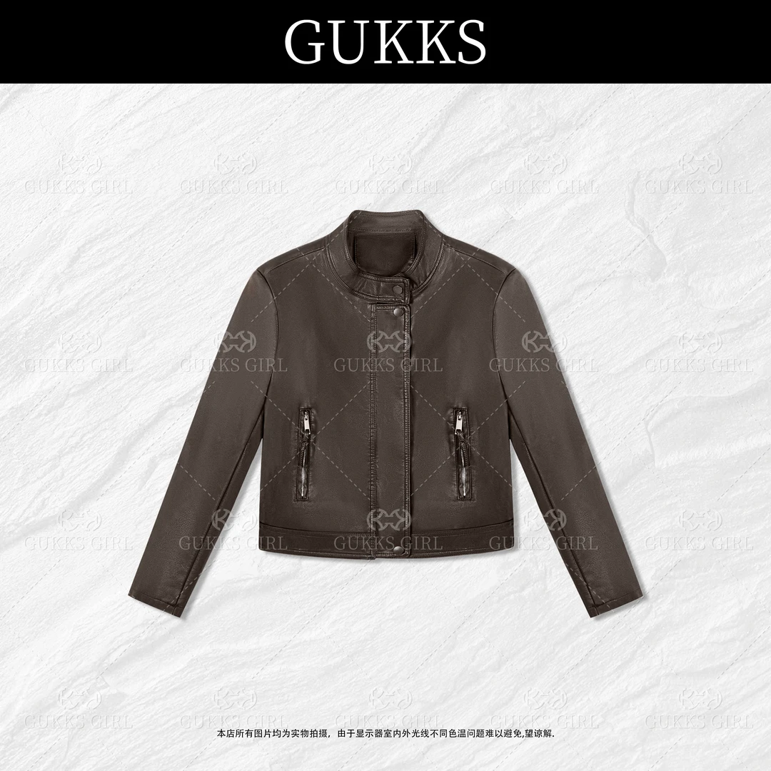 明明GUKKS『老钱名家』2025秋季高级感港风立领皮衣宽松外套上衣