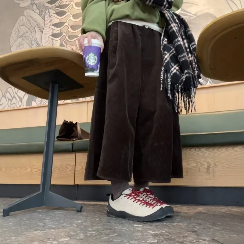 美拉德复古咖色灯芯绒休闲裤女2025秋冬季高腰遮跨显瘦阔腿哈伦裤