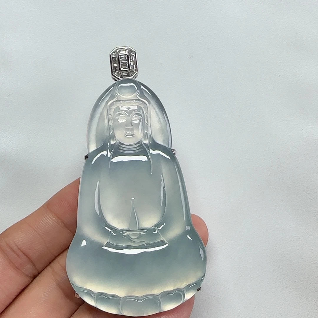 吊坠(不含链)18K金镶嵌翡翠观音
