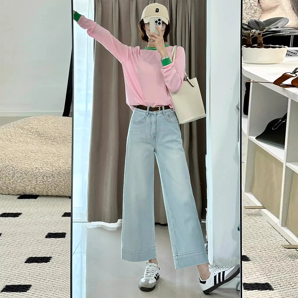薄款牛仔裤女2025夏季莱赛尔天丝高腰显瘦百搭宽松阔腿九分奶奶裤