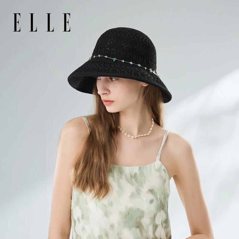 ELLE时尚百搭镂空链式草帽女士2025新款春夏防晒防紫外线遮阳帽