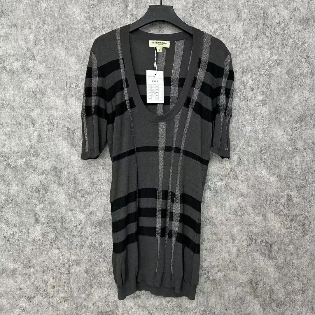 95新 BURBERRY/博柏利 Burberry灰白格纹连衣裙上衣