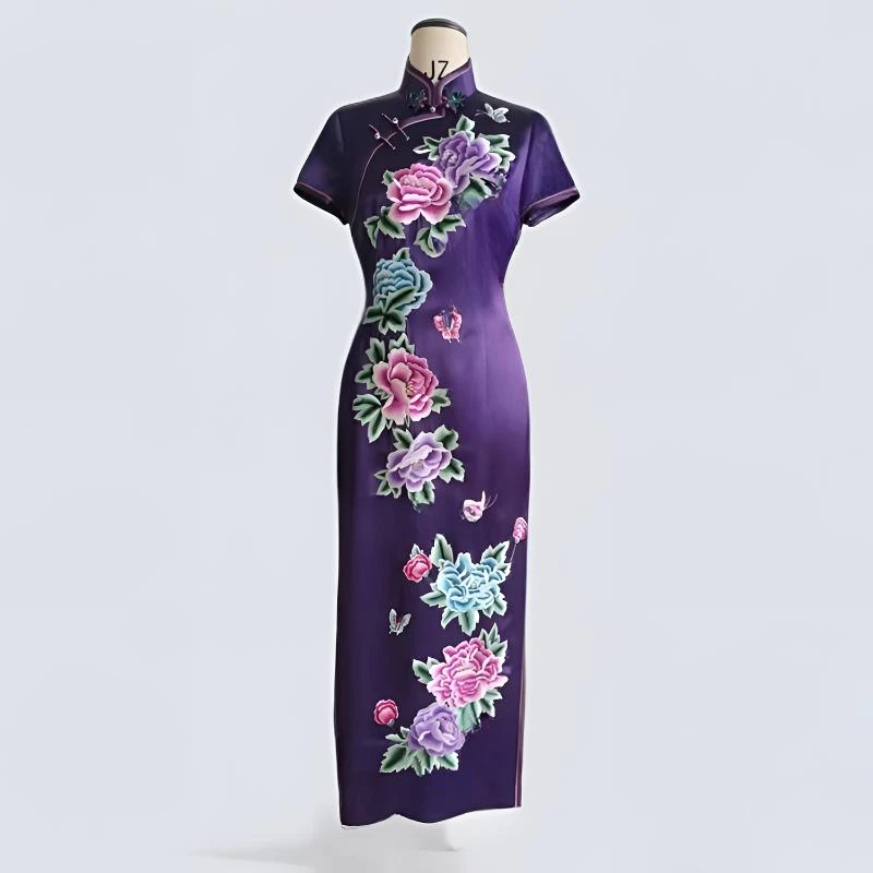 格格  醋酸缎重工刺绣短袖长礼服  6126155135