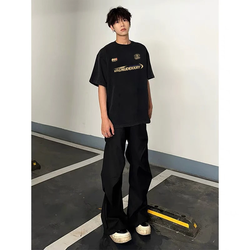 jtrt潮牌美式街头纯棉短袖t恤男女夏季创意字母印花半袖宽松上衣