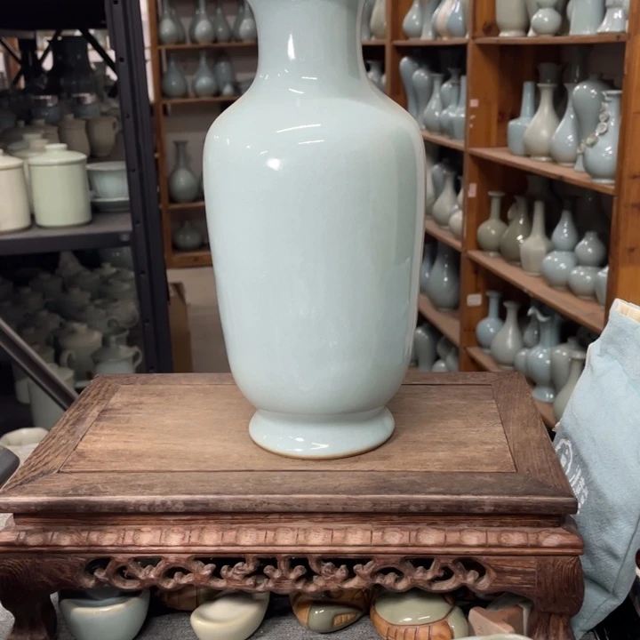 摆件天青釉将军瓶25高