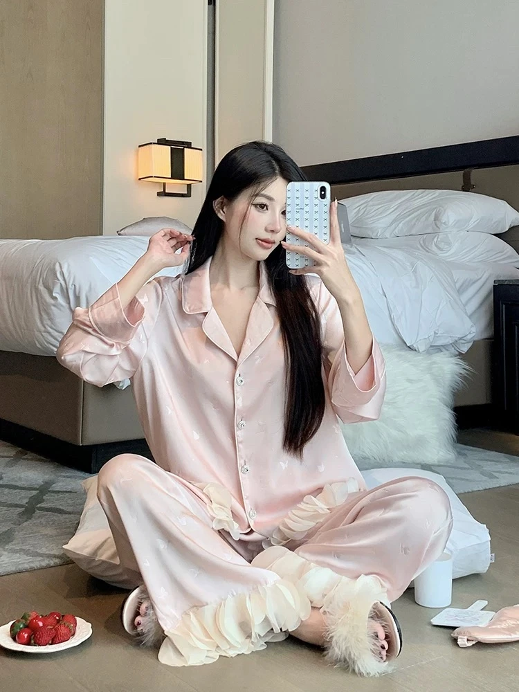 zm乔茵套装~现货】高级睡衣女新款甜美高级感蝴蝶家居服