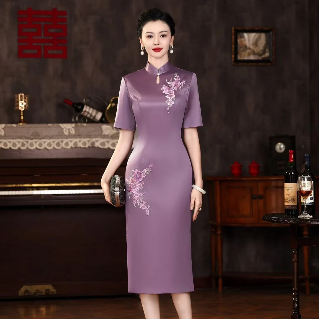 【紫气东来】喜妈妈婆婆喜婆婆大气上档次修身高贵中长款宴会礼服