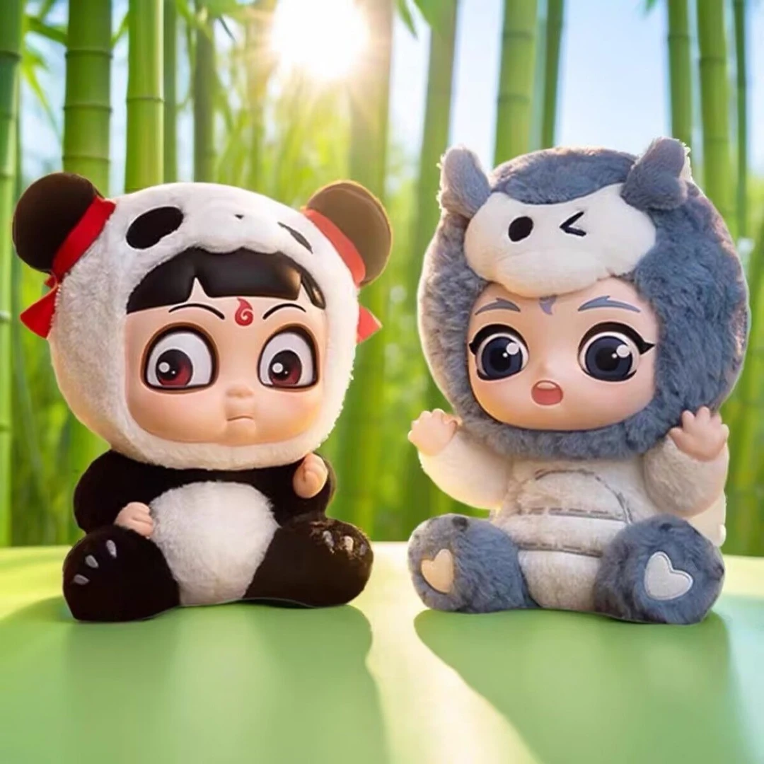 泡泡玛特哪吒之魔童闹海搪胶脸抱抱系列毛绒公仔白龙敖丙熊猫哪吒