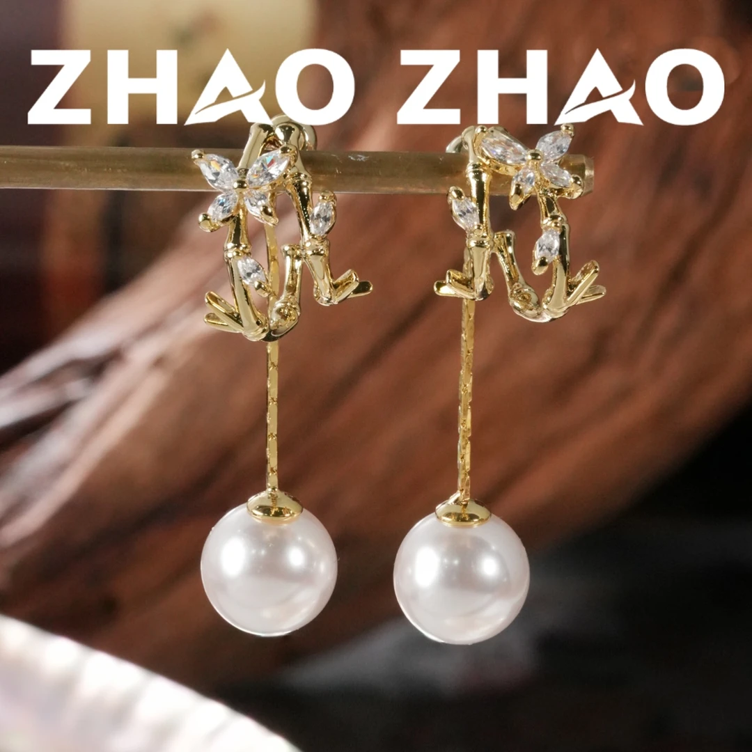 铜合金耳饰 「翠竹映月」简约高级款时尚新中式耳饰通勤日常