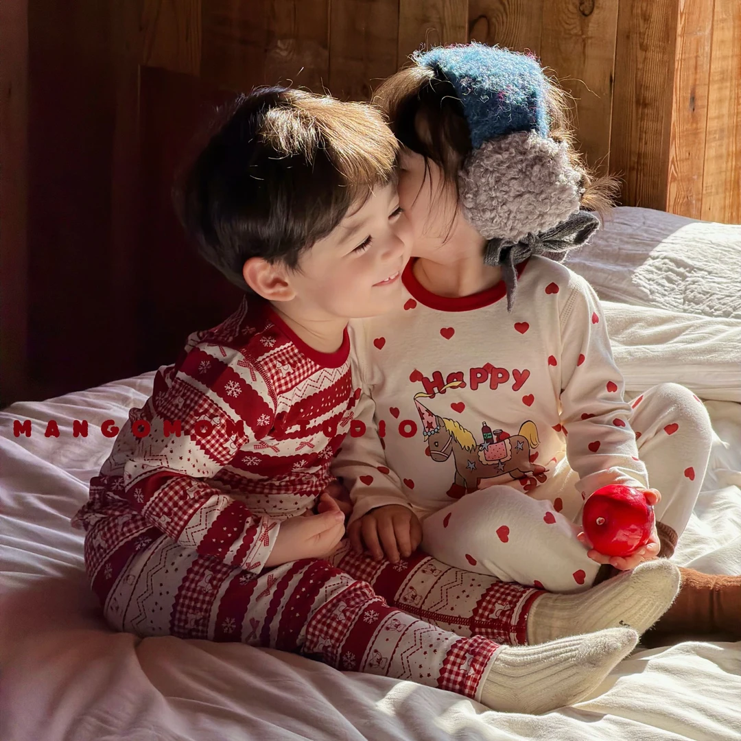 宝宝亲子装马年家居服儿童本命年保暖内衣套装男女童纯棉秋衣秋裤