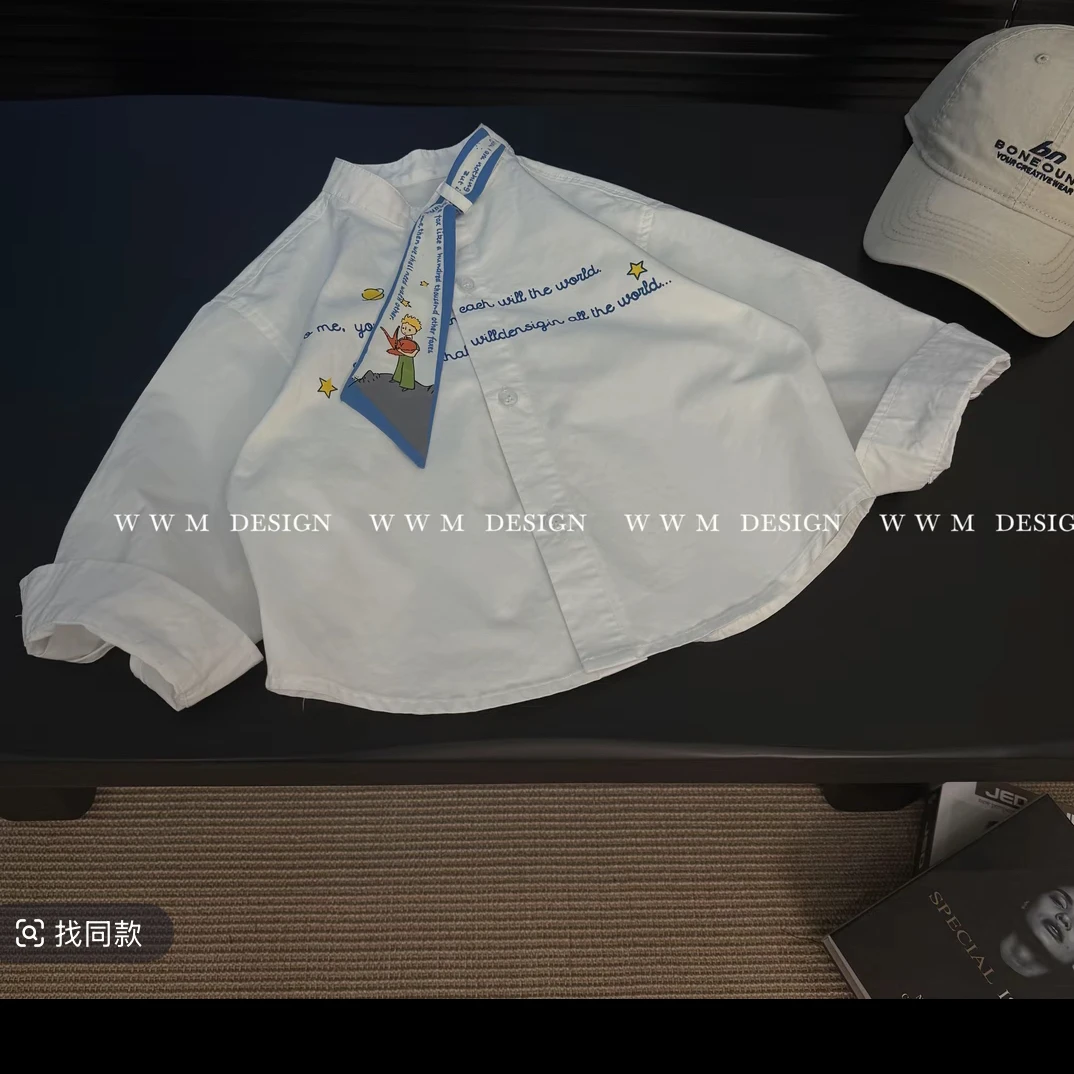 儿童秋款新款衬衫2025春秋儿童韩版潮流百搭帅气洋气白色长袖衬衫