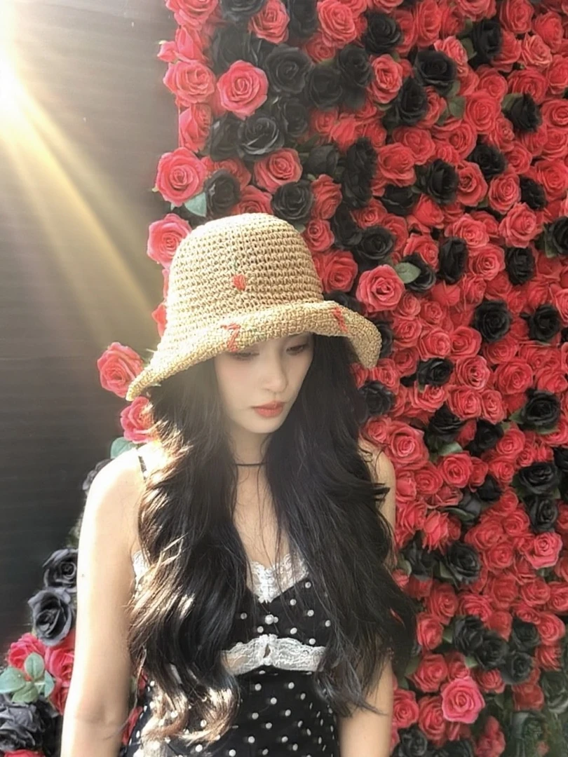 手工草帽女早春日系甜美蕾丝编织夏季太阳帽出游大檐遮阳帽子女士