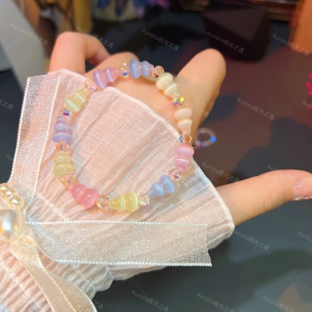 非金属玻璃手链   『葫芦•灵动猫眼』高品质多巴胺猫眼手串小众彩色