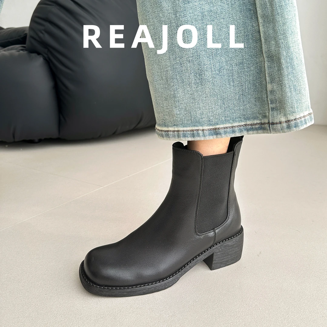 马丁靴女款2025新款法式方头粗跟网红秋冬切尔西美拉德棕色短靴子