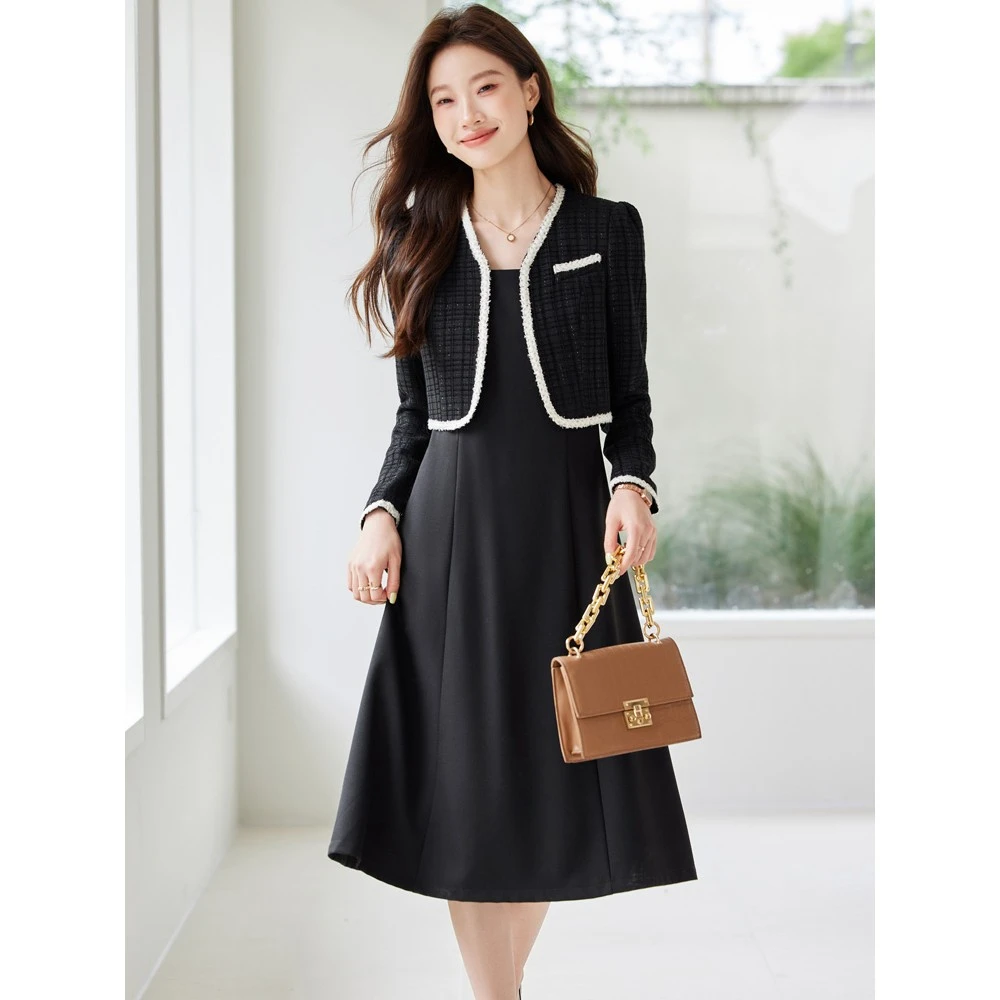 高级感短款西装外套女小香风连衣裙套装裙休闲气质女士小个子西服