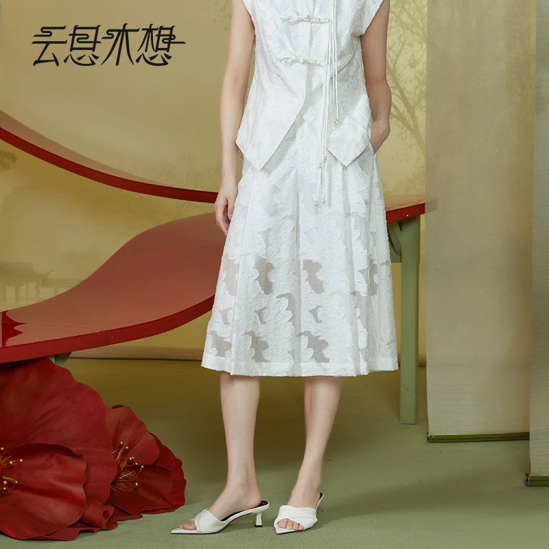 Ysimo-X云思木想摩登中国风2024夏季新款剪花高腰优雅休闲裤11846