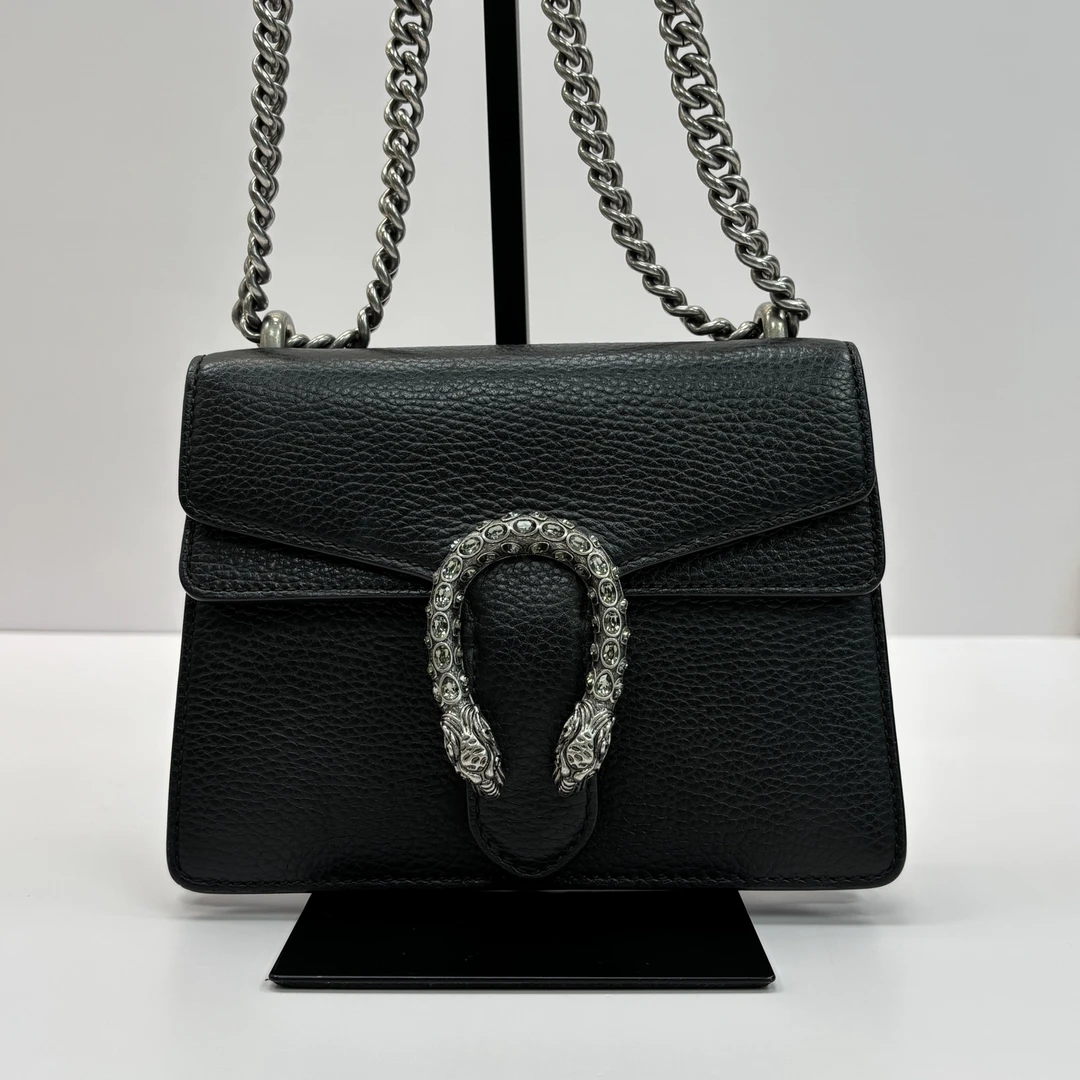 95新 GUCCI/古驰 黑色小号酒神单肩斜挎链条包 08498