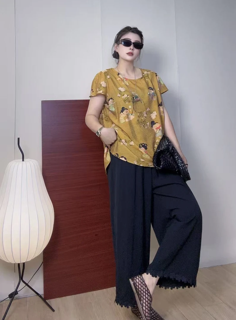 夏季新品  大码拼接花边奶奶裤