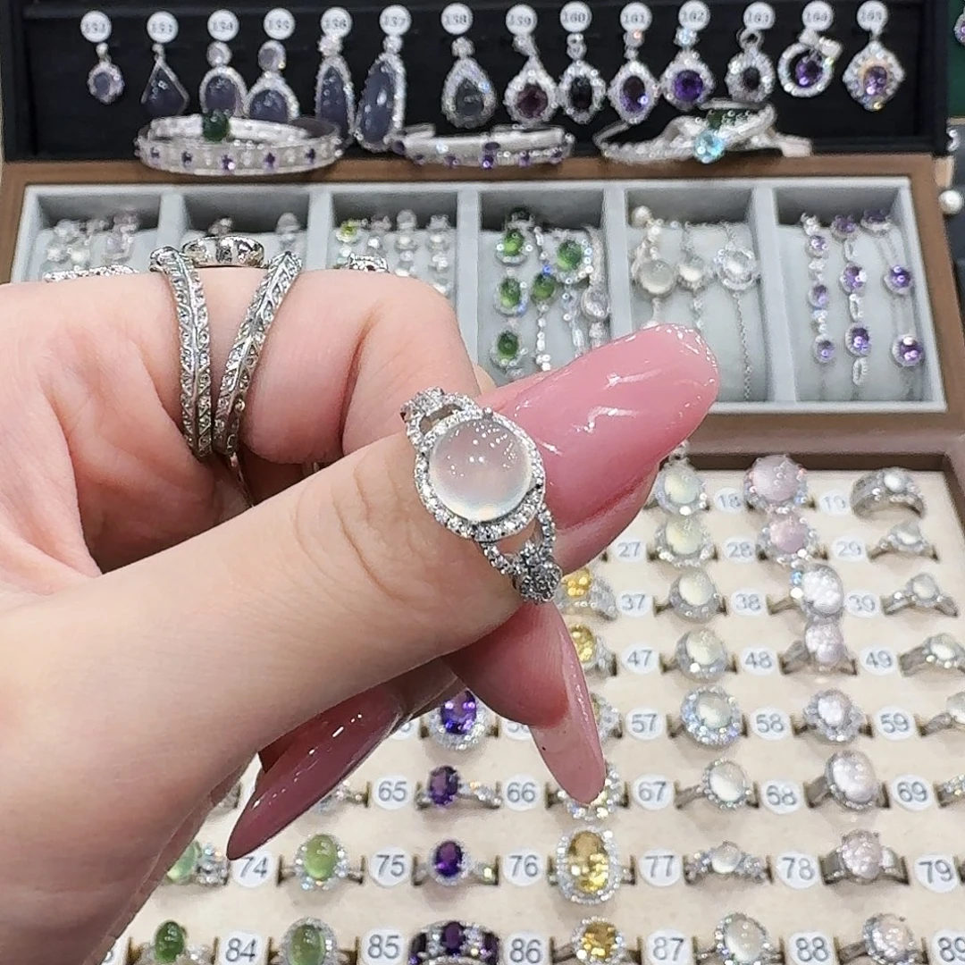 吥***惪蛇纹石玉银S925镶嵌戒指