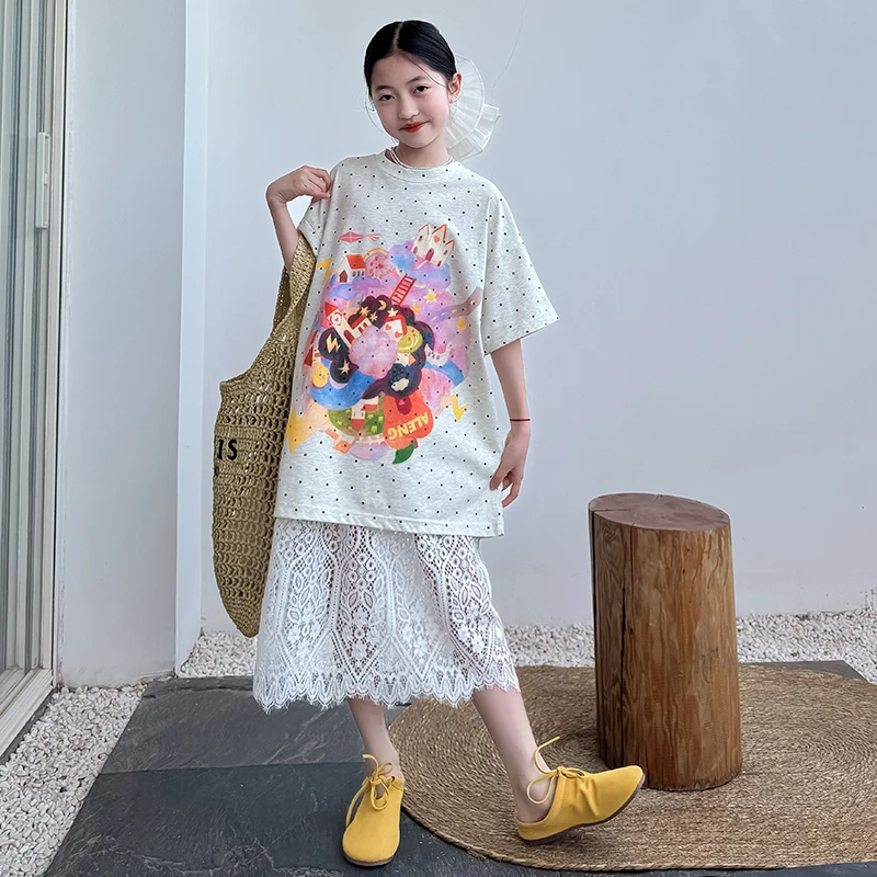 女童半身裙洋气夏装2025新款中大童时尚蕾丝裙小女孩个性休闲裙子