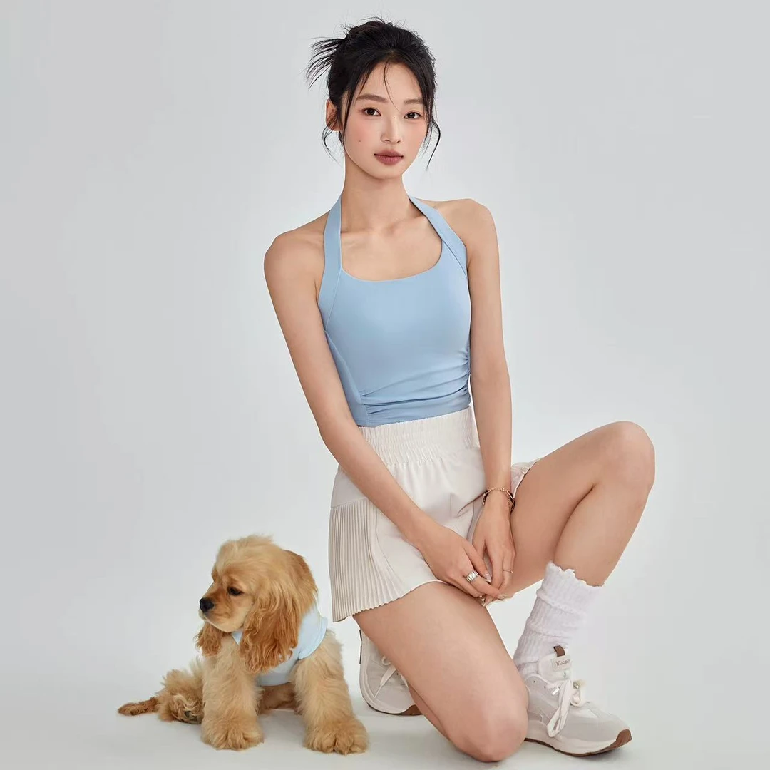 LULU训练紧身背心高强度防震跑步挂脖内衣健身普拉提性感吊带美背