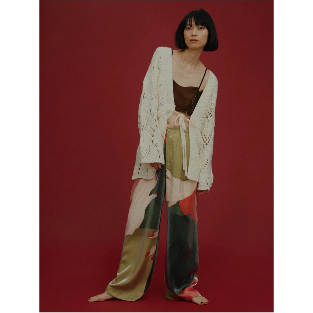 【MonTendre】春季新款 代 设计感松紧腰设计大花纹图案休闲裤