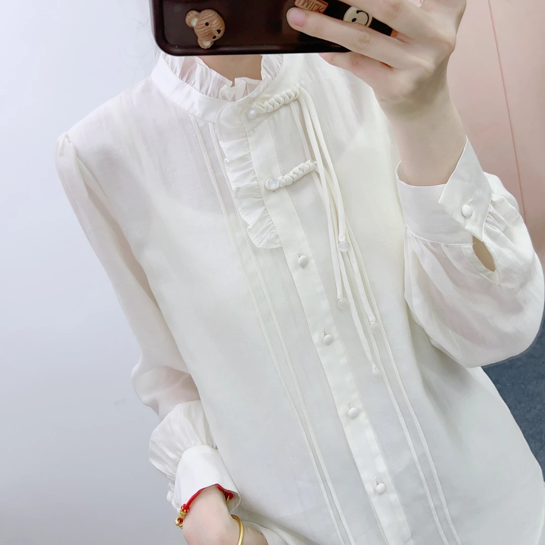 220新中式气质淑女长袖百搭开扣小衫220/F5