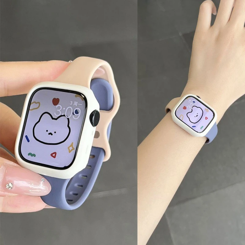 适用applewatch89手表表带iwatch765撞色硅胶运动拼色硅胶表带