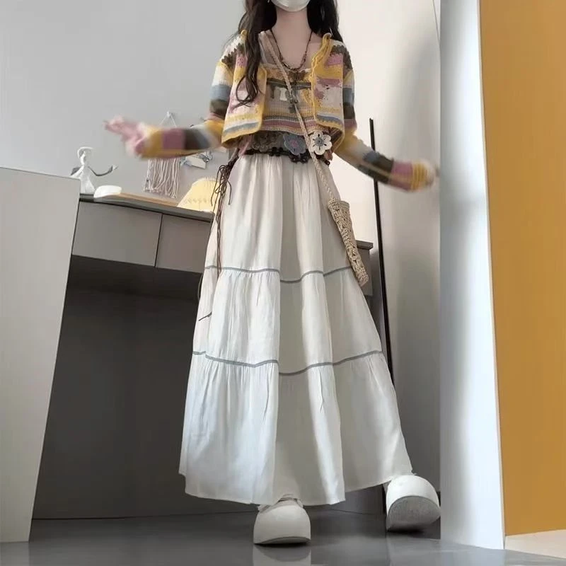 C-8951大码春夏季新款胖mm针织镂空吊带+半身裙加宋开衫