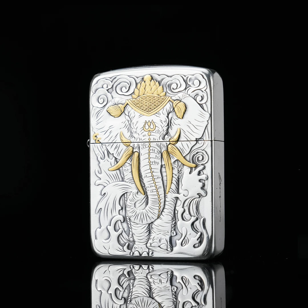 Zippo 镀银鎏金六牙大象 1941 浮雕男士节日纪念防风火机