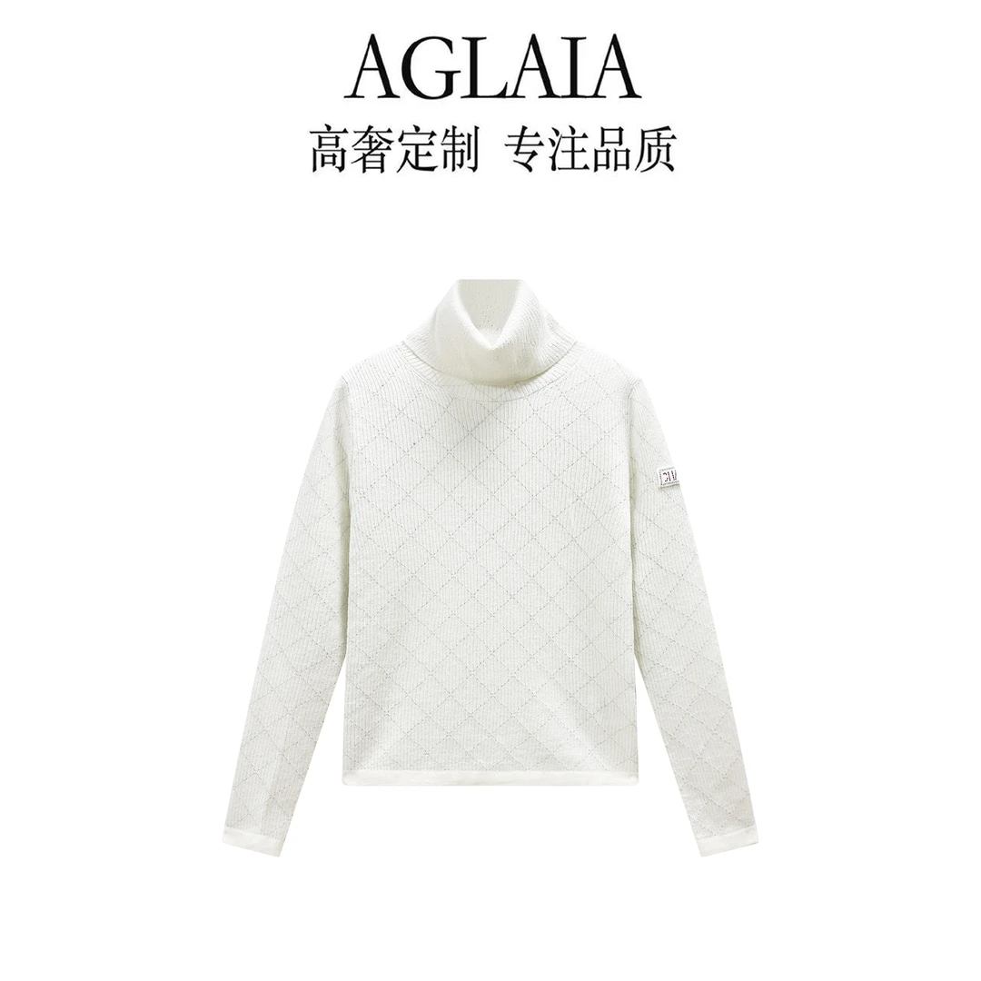 AGLAIA小众设计2025秋冬新款菱格银丝时尚百搭高领针织打底衫6567