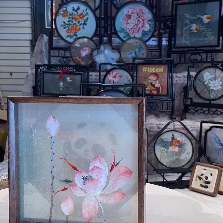 有机玻璃苏绣摆台手工双面