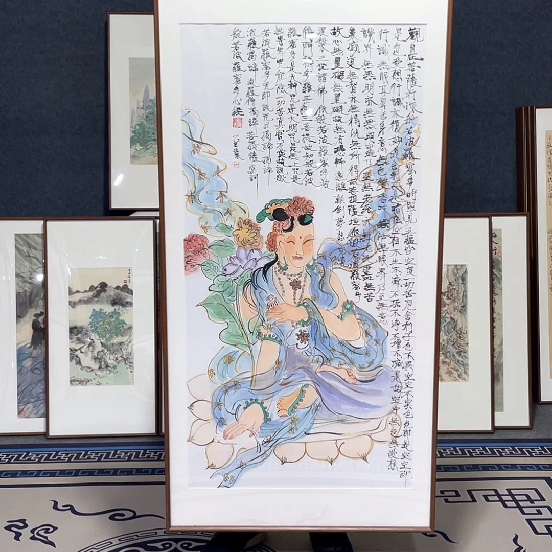 国画手绘画作品带框