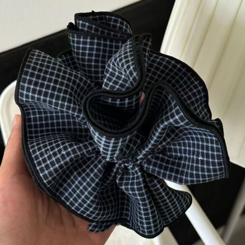 2025新款多层撞色格子大肠发圈小众设计氛围感发绳复古森系头花