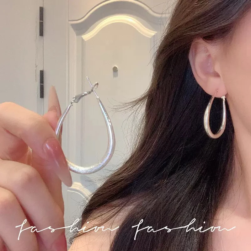 合金耳饰 水滴磨砂3㎝耳圈