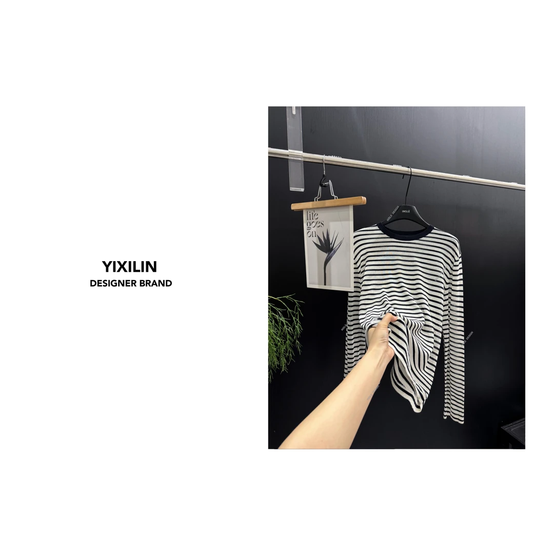 YIXILIN 圆领条纹长袖慵懒百搭针织衫春夏女