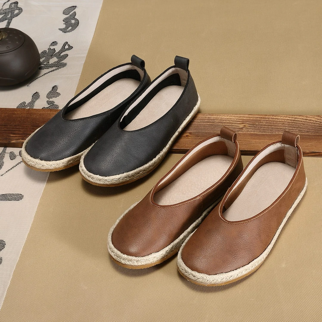 2025新款头层牛皮男女同款渔夫鞋复古文艺新中式麻边皮鞋515