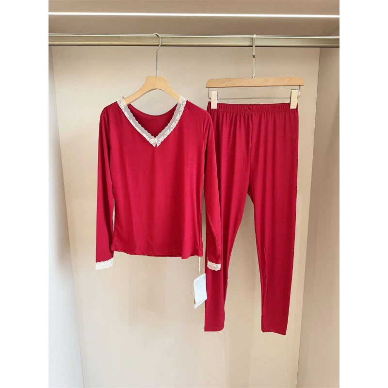 清 速度！玻色因50D高密皮肤绒蕾丝保暖秋衣秋裤套装