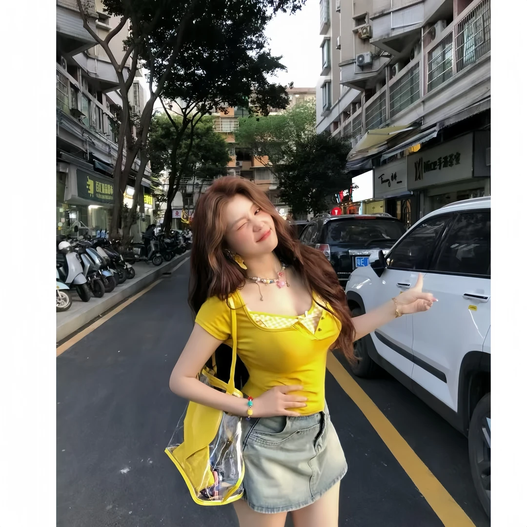 性感辣妹短袖t恤吊带两件套女夏季新款时尚休闲百搭修身甜美上衣