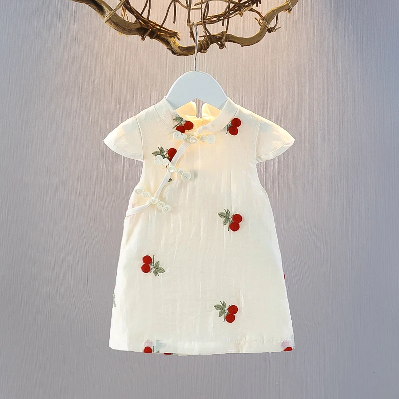 女童夏季旗袍连衣裙0-3岁女宝宝绣花复古夏装中式薄款民族风裙子