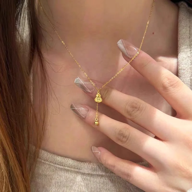 铜合金项链 爆款碎冰冰葫芦福禄流苏项链女古法重工超闪锁骨链