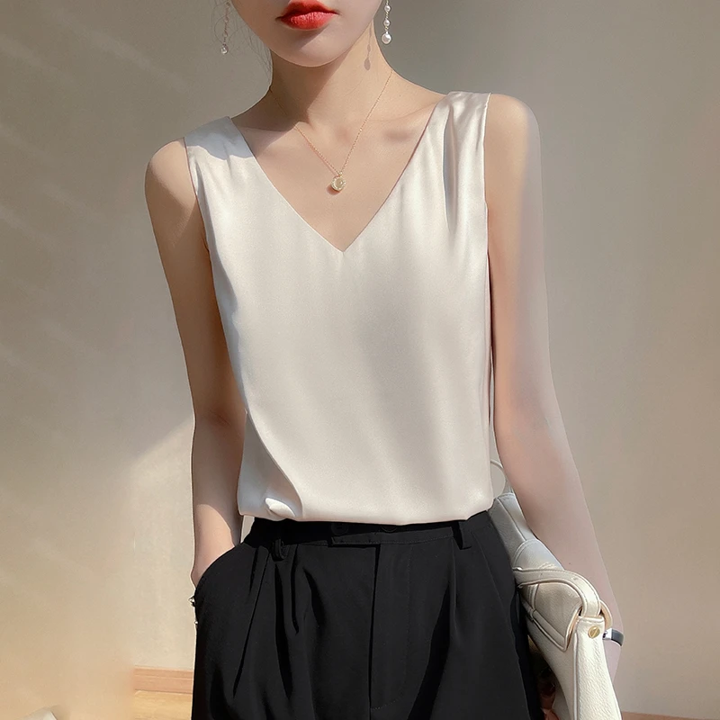 法式气质吊带背心女内搭打底配西装绸缎面美背外穿性感无袖通勤